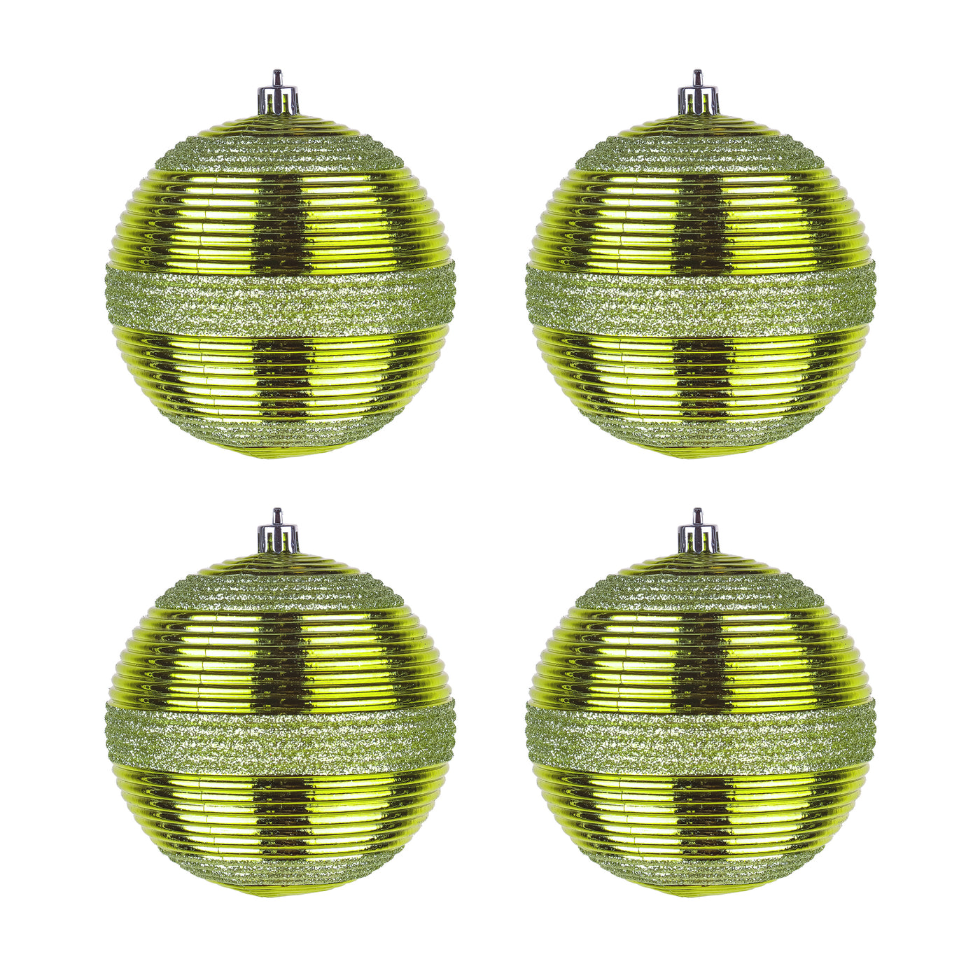 First Traditions 4 Piece Shatterproof Swirling Lime Green Ornaments - National Tree Company