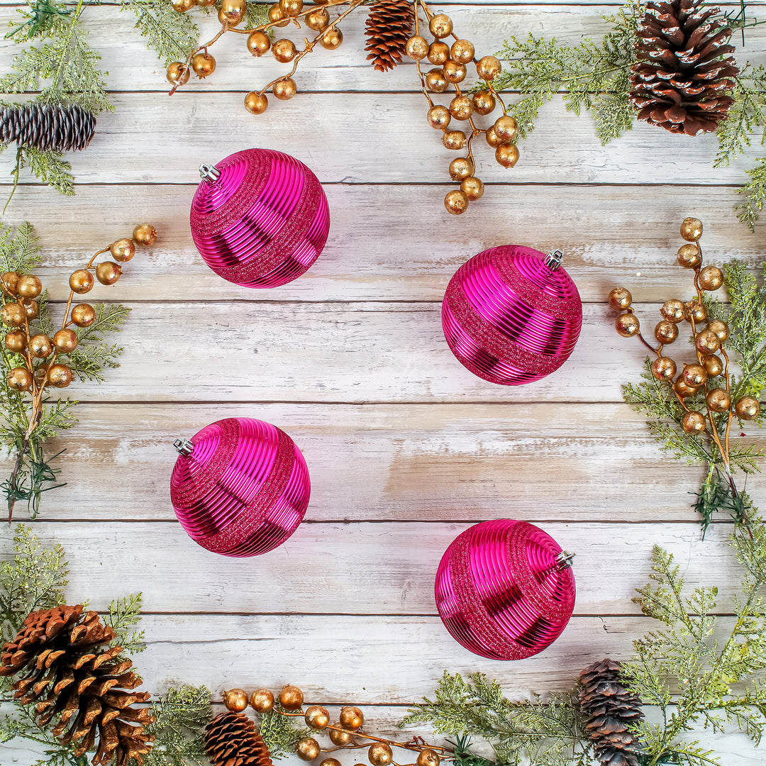 First Traditions 4 Piece Shatterproof Swirling Pink Ornaments