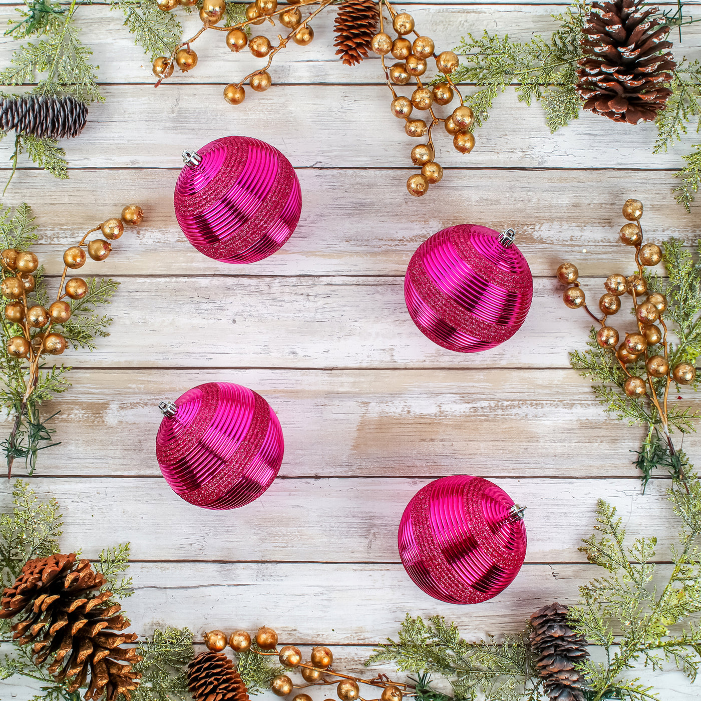 First Traditions 4 Piece Shatterproof Swirling Pink Ornaments - National Tree Company