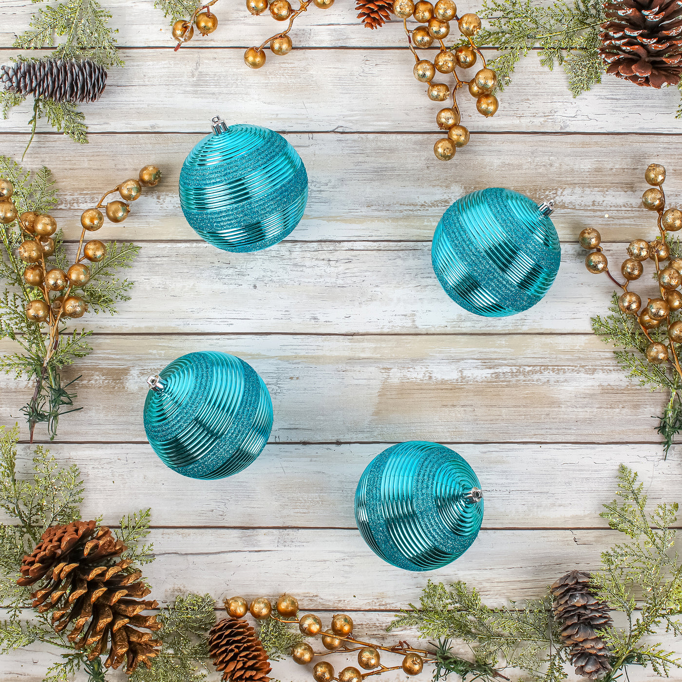 4-Piece Shatterproof Swirling Blue Ornaments - National Tree Company