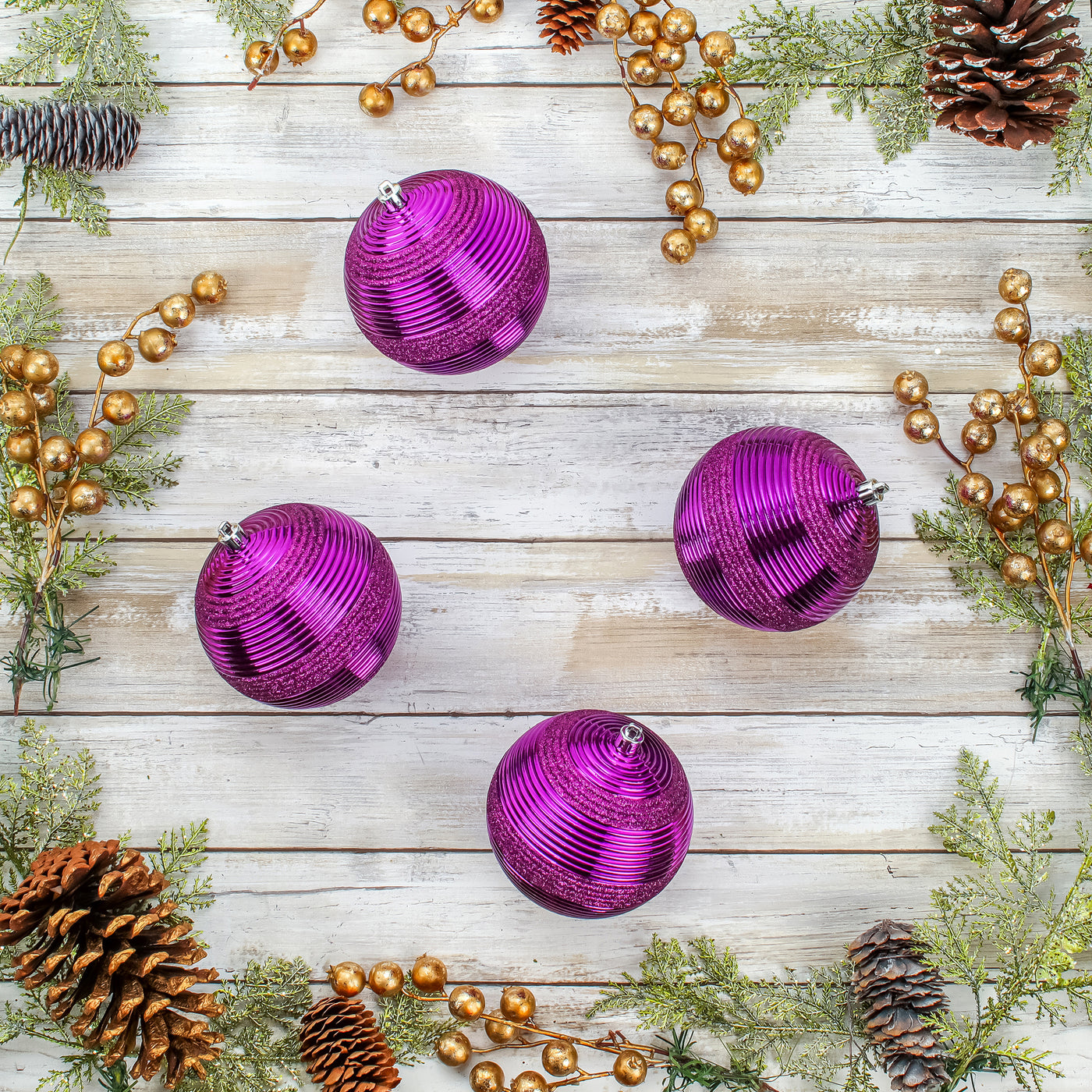 First Traditions 4 Piece Shatterproof Swirling Purple Ornaments - National Tree Company