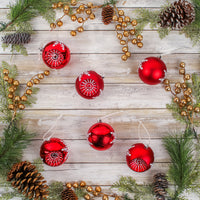3 in. Red Christmas Ball Shatterproof Snowflake Bauble Ornament Set - National Tree Company