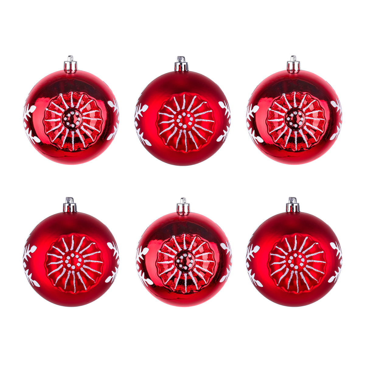 3 in. Red Christmas Ball Shatterproof Snowflake Bauble Ornament Set - National Tree Company