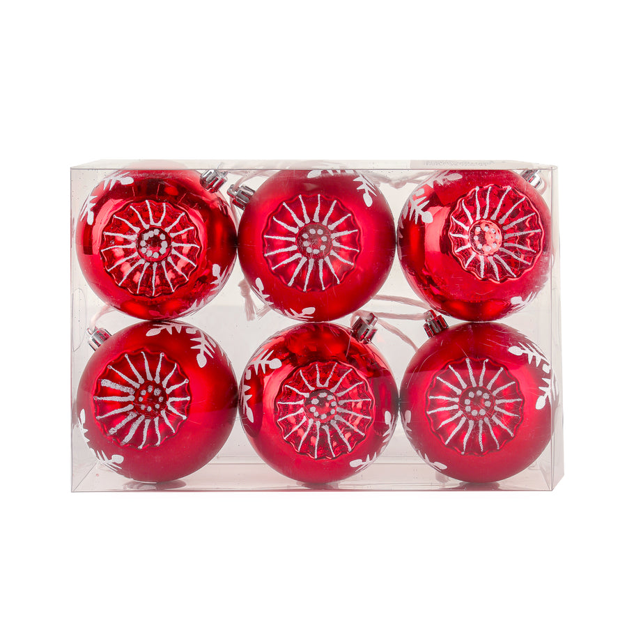 3 in. Red Christmas Ball Shatterproof Snowflake Bauble Ornament Set - National Tree Company