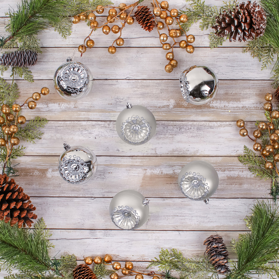 6-Piece Shatterproof Glittering Silver Ornaments