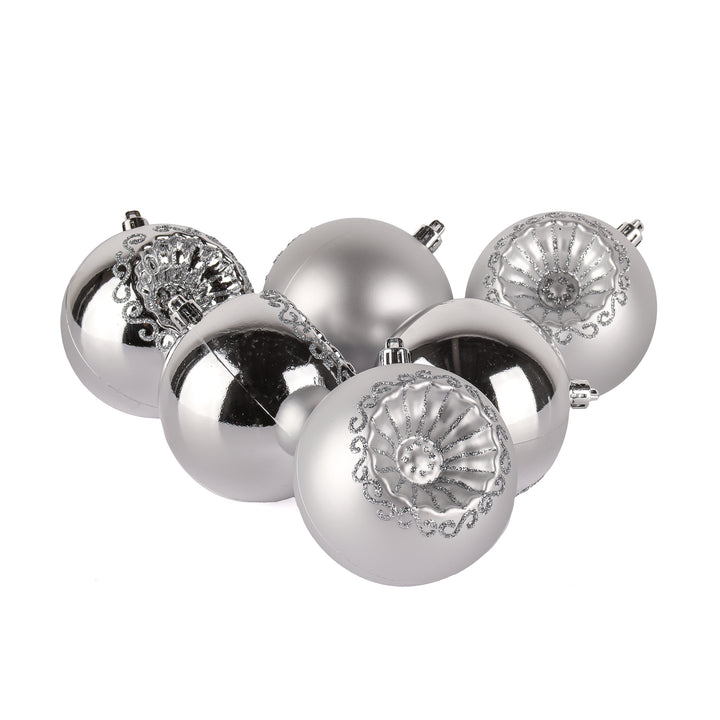 First Traditions 6 Piece Shatterproof Glittering Silver Ornaments