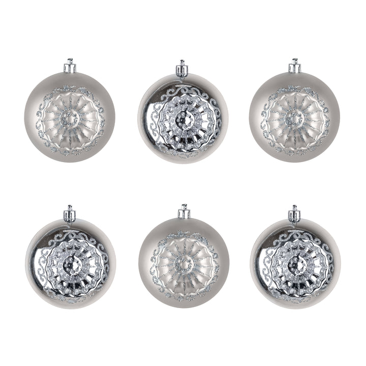 First Traditions 6 Piece Shatterproof Glittering Silver Ornaments