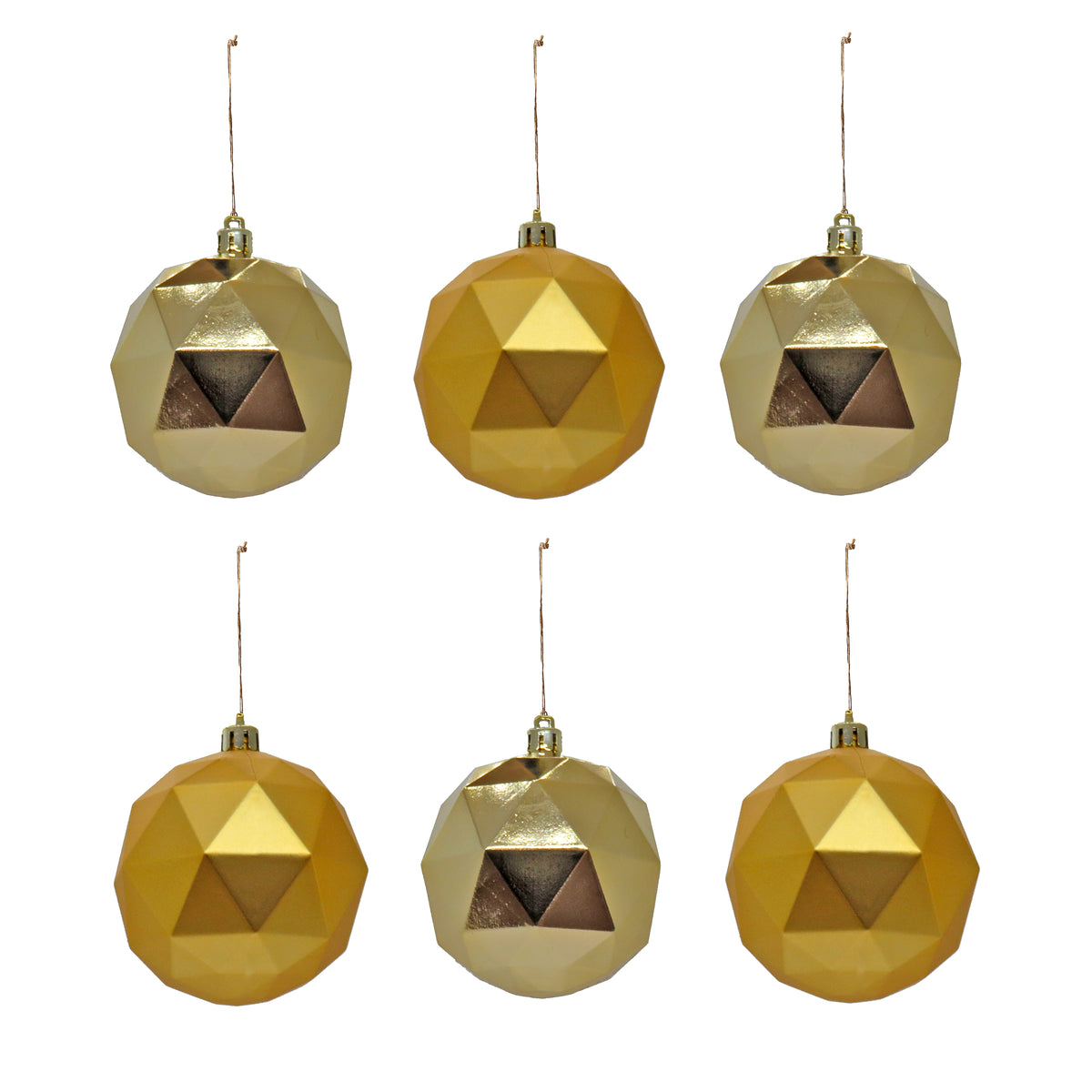 3 in. Gold Christmas Ball Shatterproof Geometric Bauble Ornament Set - National Tree Company