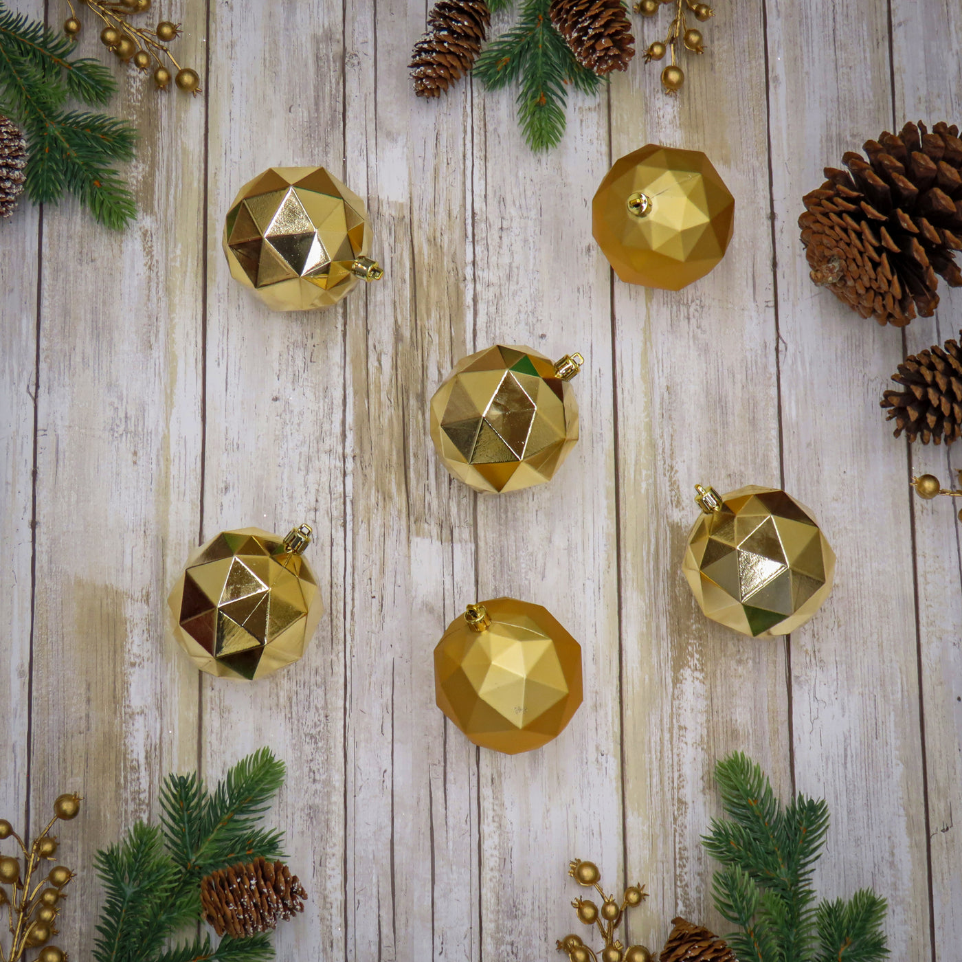 First Traditions 6 Piece Shatterproof Geometric Gold Ornaments - National Tree Company