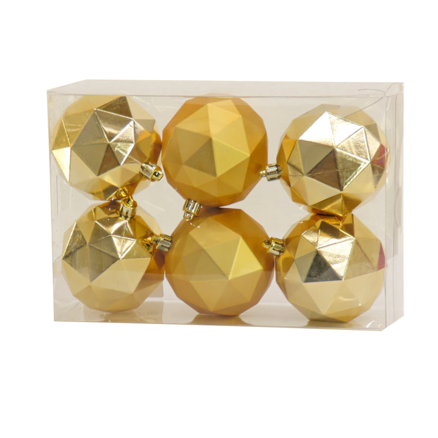 3 in. Gold Christmas Ball Shatterproof Geometric Bauble Ornament Set - National Tree Company