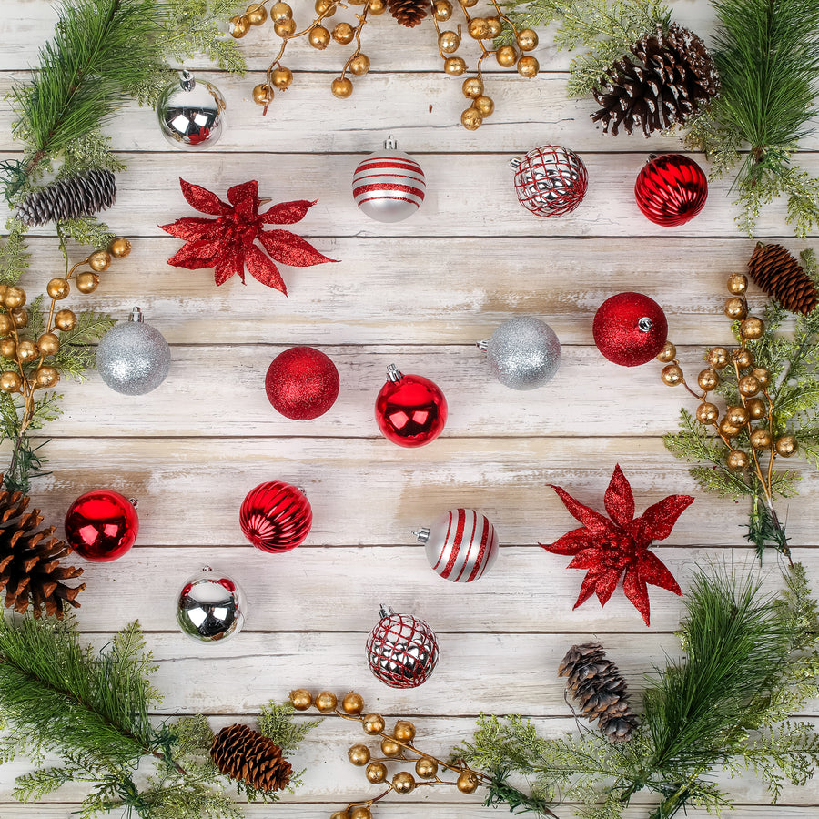 10 in. Red Xmas Ball Set, Shatterproof