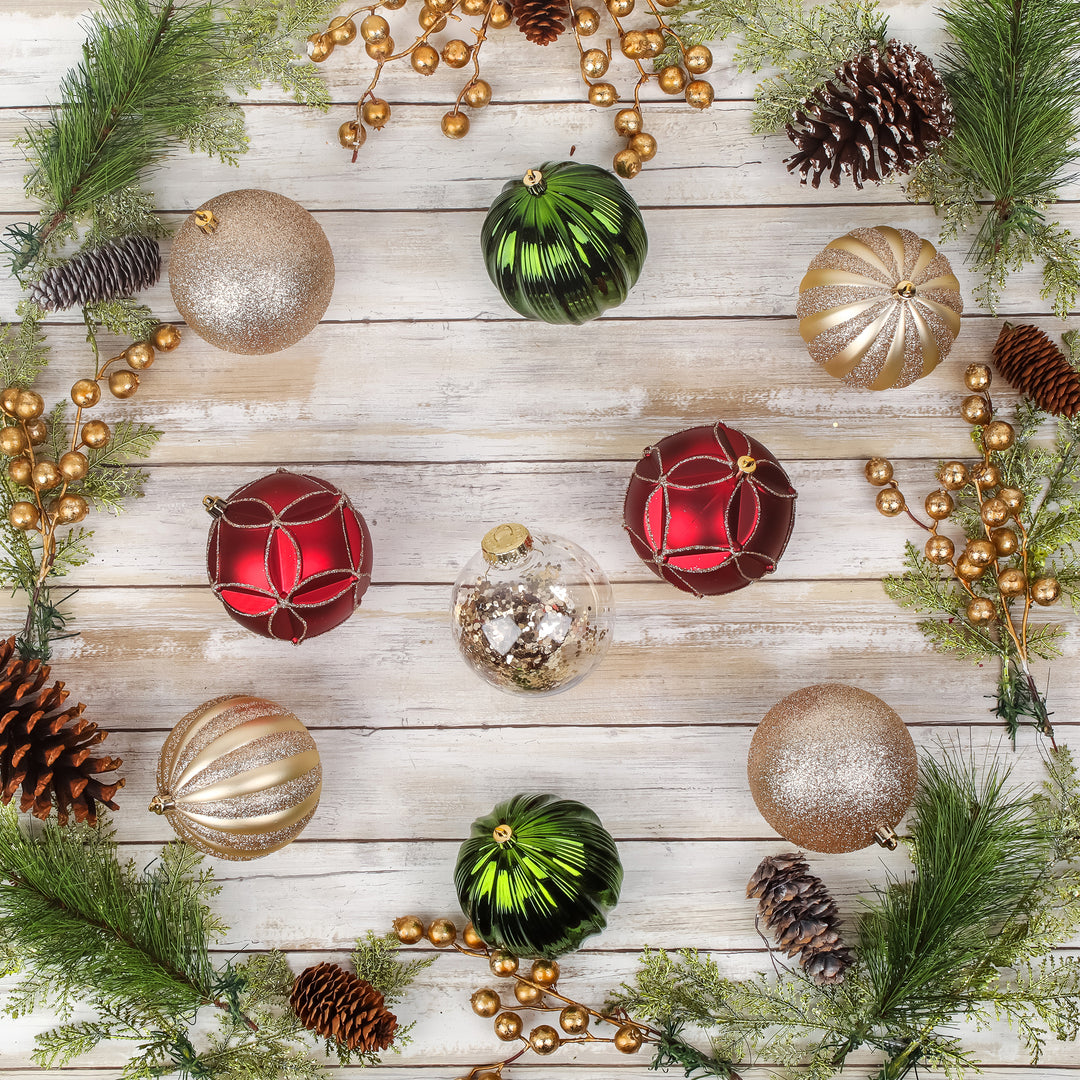 First Traditions - 13" Gold Xmas Ball Decor Set