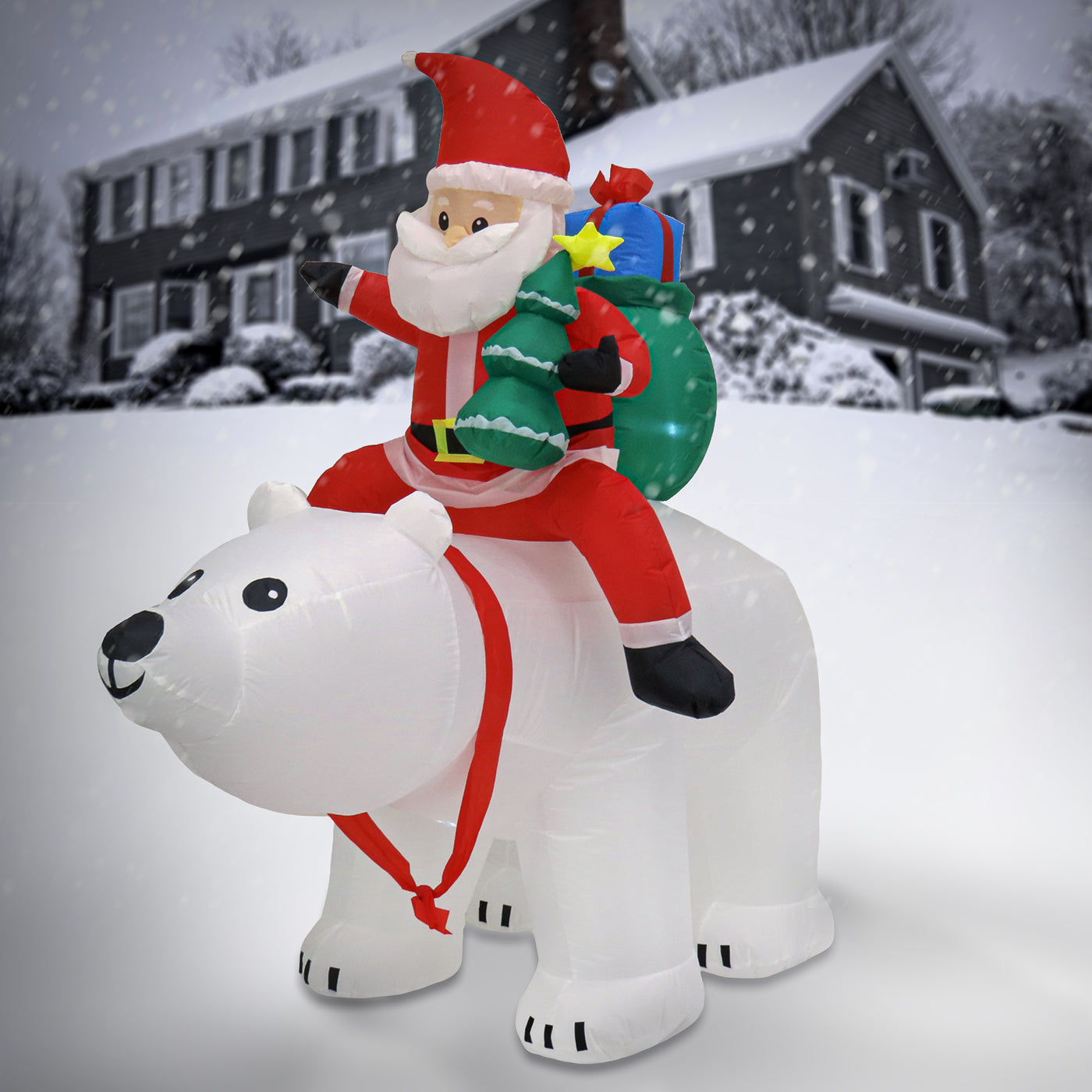 6 ft. Inflatable Santa Riding Polar Bear - National Tree Company