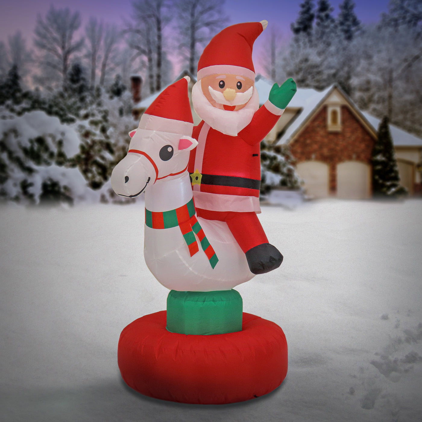 First Traditions - 6' Red Inflatable Blow Up Santa on Horse - National Tree Company