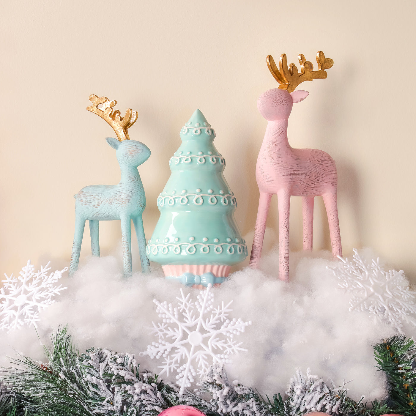 12 in. Woodgrain Reindeer Decor, Pink - National Tree Company