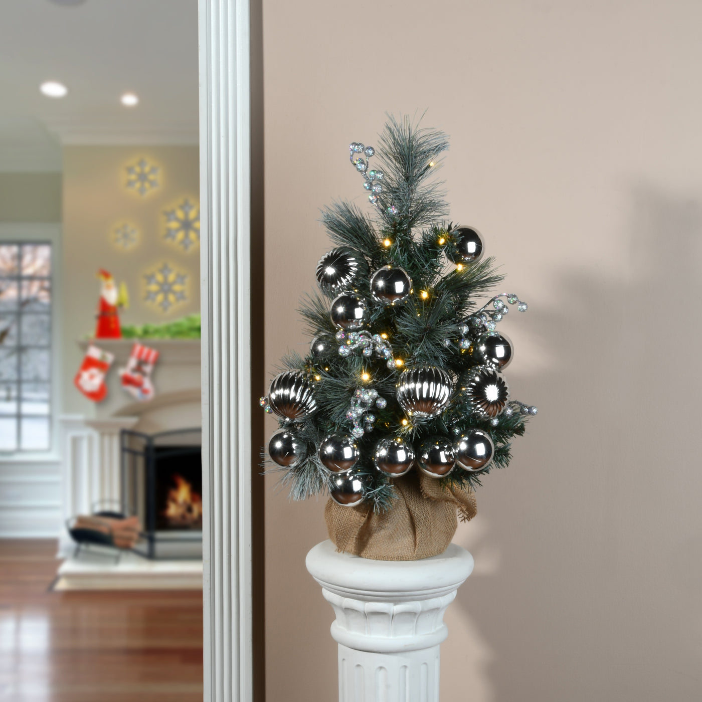 2 ft. Pre-Lit Frosted Silver Pine Tree with LED Lights - National Tree Company