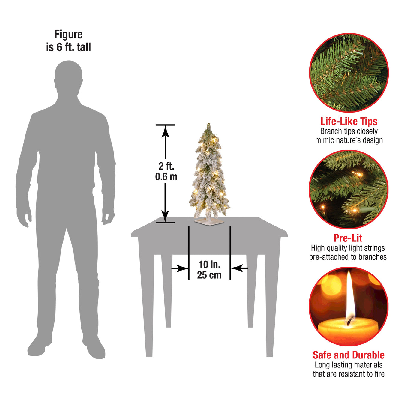 2 ft. Pre-Lit Snowy Downswept Forest Tree with Clear Lights - National Tree Company