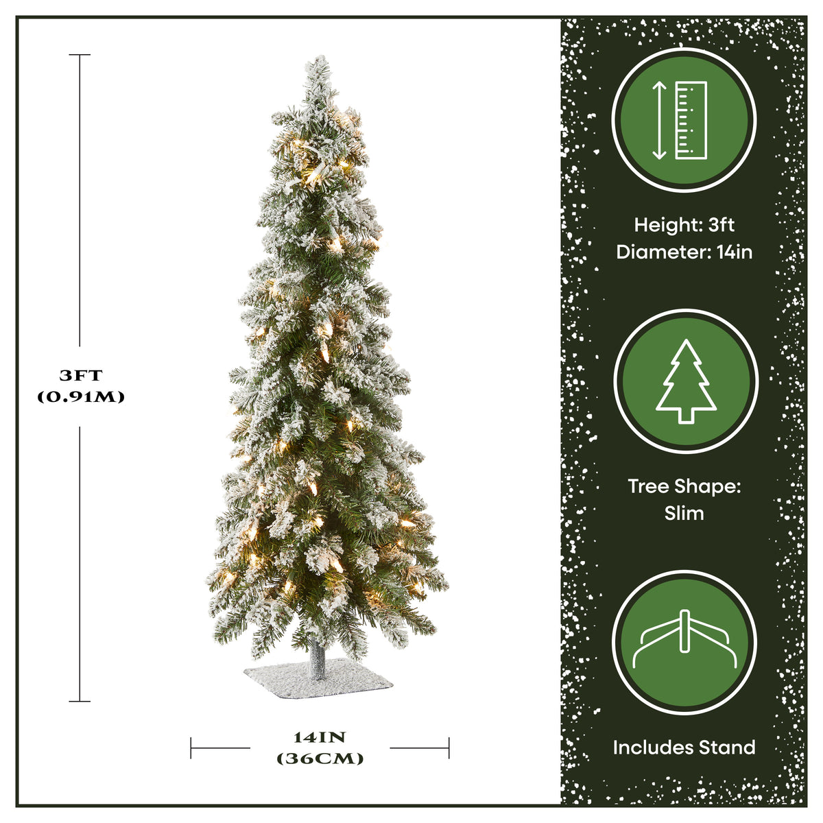 3 ft. Pre-Lit Snowy Downswept Forest Tree with Clear Lights - National Tree Company