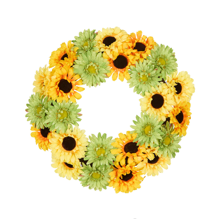 19 in. Spring Garden Accents Yellow Cosmos Wreath with Yellow and Green Sunflowers - National Tree Company