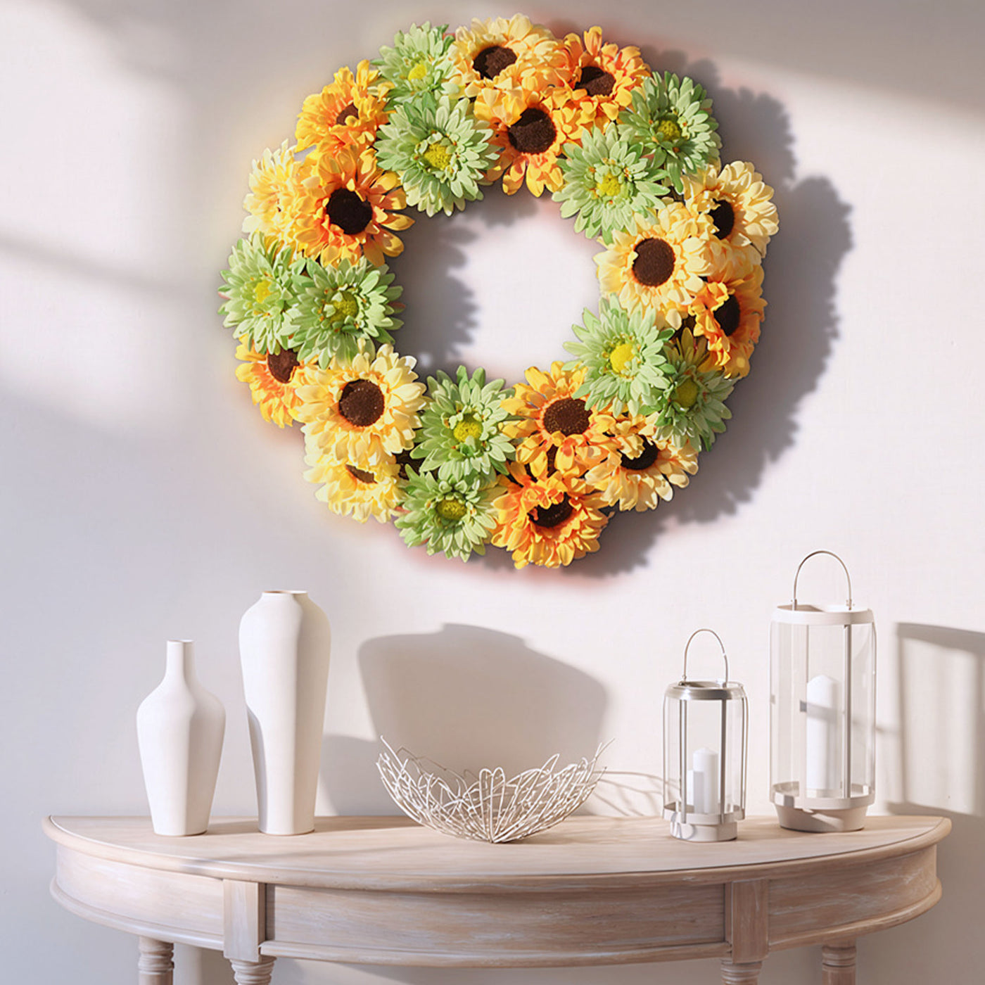 19 in. Spring Garden Accents Yellow Cosmos Wreath with Yellow and Green Sunflowers - National Tree Company