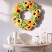 19 in. Spring Garden Accents Yellow Cosmos Wreath with Yellow and Green Sunflowers - National Tree Company