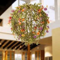 Artificial Flower Ball, Green, Decorated with Vines, Stems, Leafy Greens, Colorful Flower Blooms, Spring Collection, 12 Inches - National Tree Company