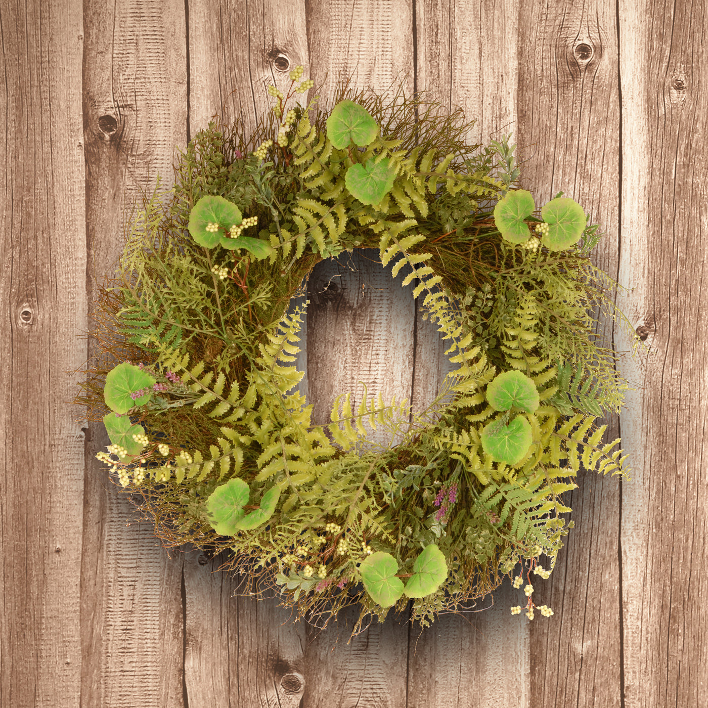 24 in. Spring Wreath with Fern Leaves, Lavender, Leafy Greens - National Tree Company