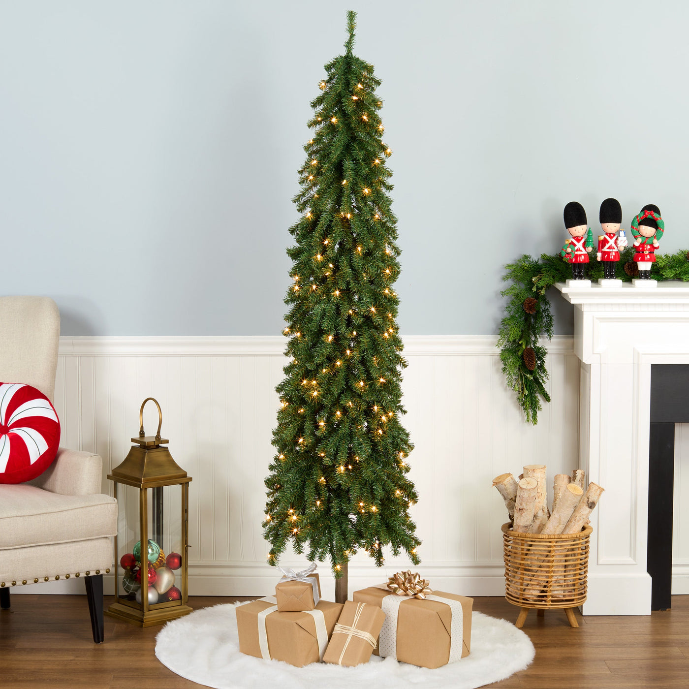 6.5 ft. Pre-Lit Snowy Grand Alpine Pencil Slim Tree with Clear Lights - National Tree Company