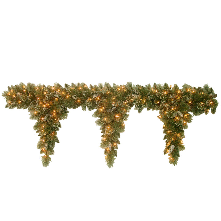 National Tree Company Pre-Lit Artificial Christmas Garland, Green, Glittery Bristle Pine, White Lights, Decorated With Pine Cones, Plug In, Christmas Collection, 6 Feet