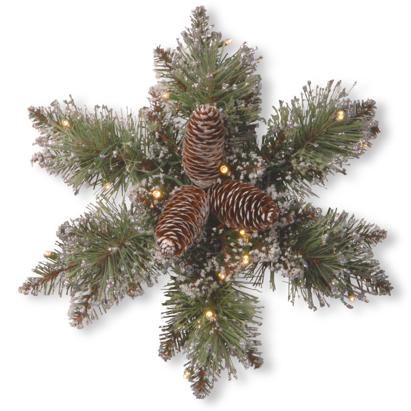 14 in. Pre-Lit Glittery Bristle Pine Snowflake with Warm White LED Lights - National Tree Company