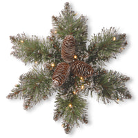 14 in. Pre-Lit Glittery Bristle Pine Snowflake with Warm White LED Lights - National Tree Company