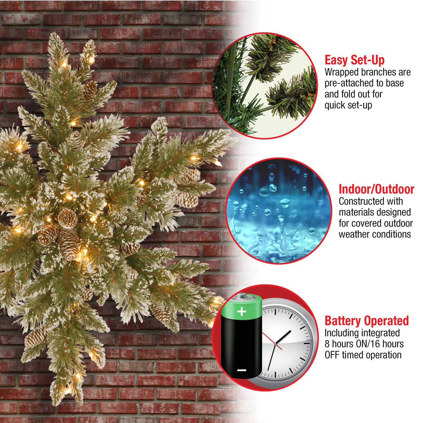 32 in. Pre-Lit Glittery Bristle Pine Snowflake with LED Lights - National Tree Company