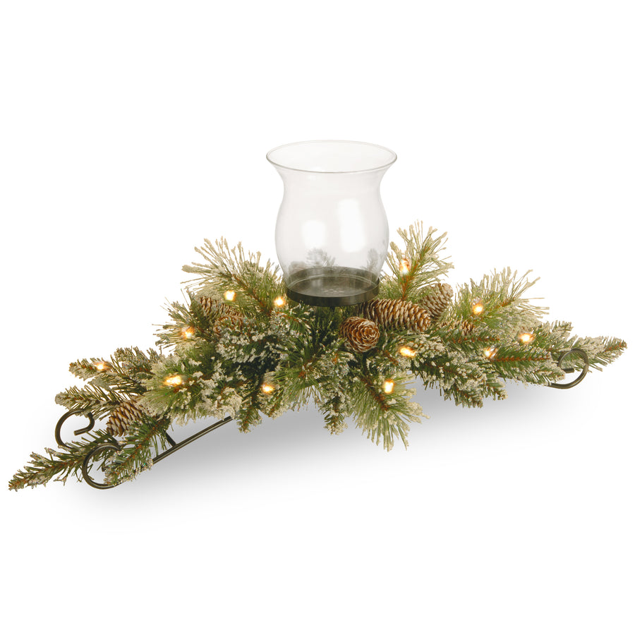 30 in. Pre-Lit Glittery Bristle Pine Candle Holder Centerpiece with LED Lights - National Tree Company