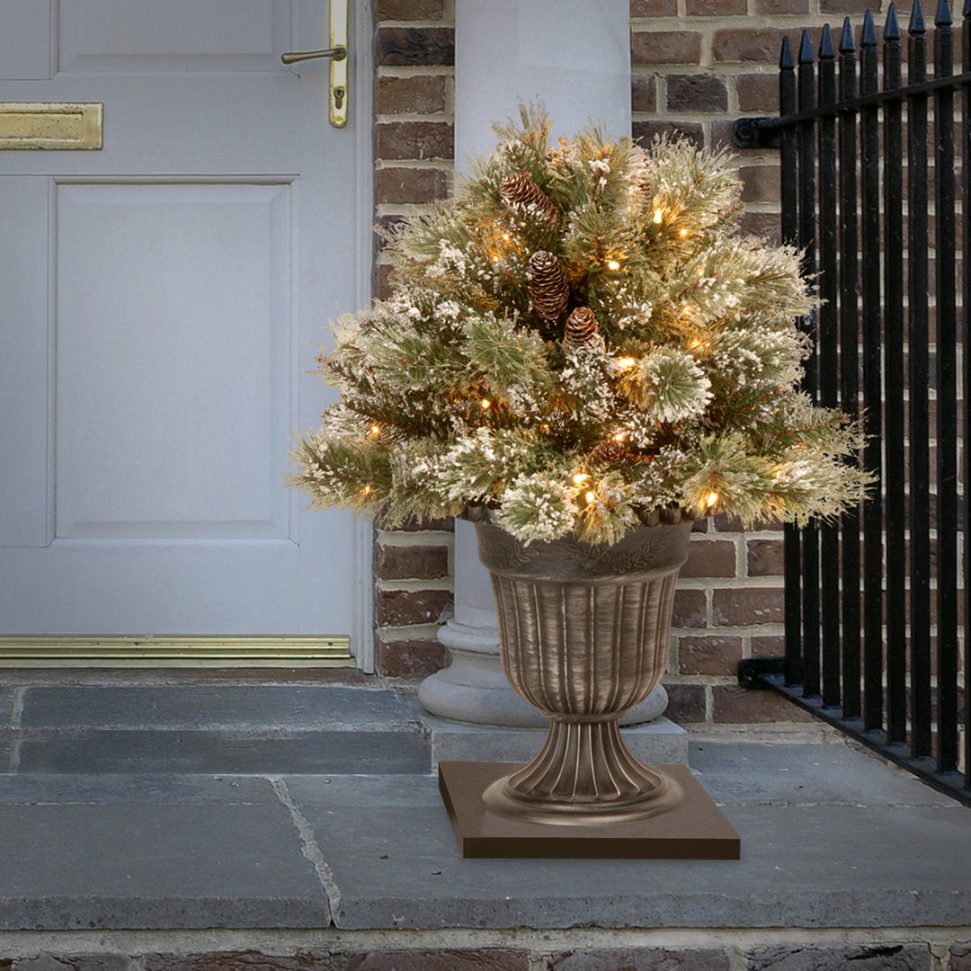 18" Glittery Bristle Pine Porch Bush with Battery Operated LED Lights