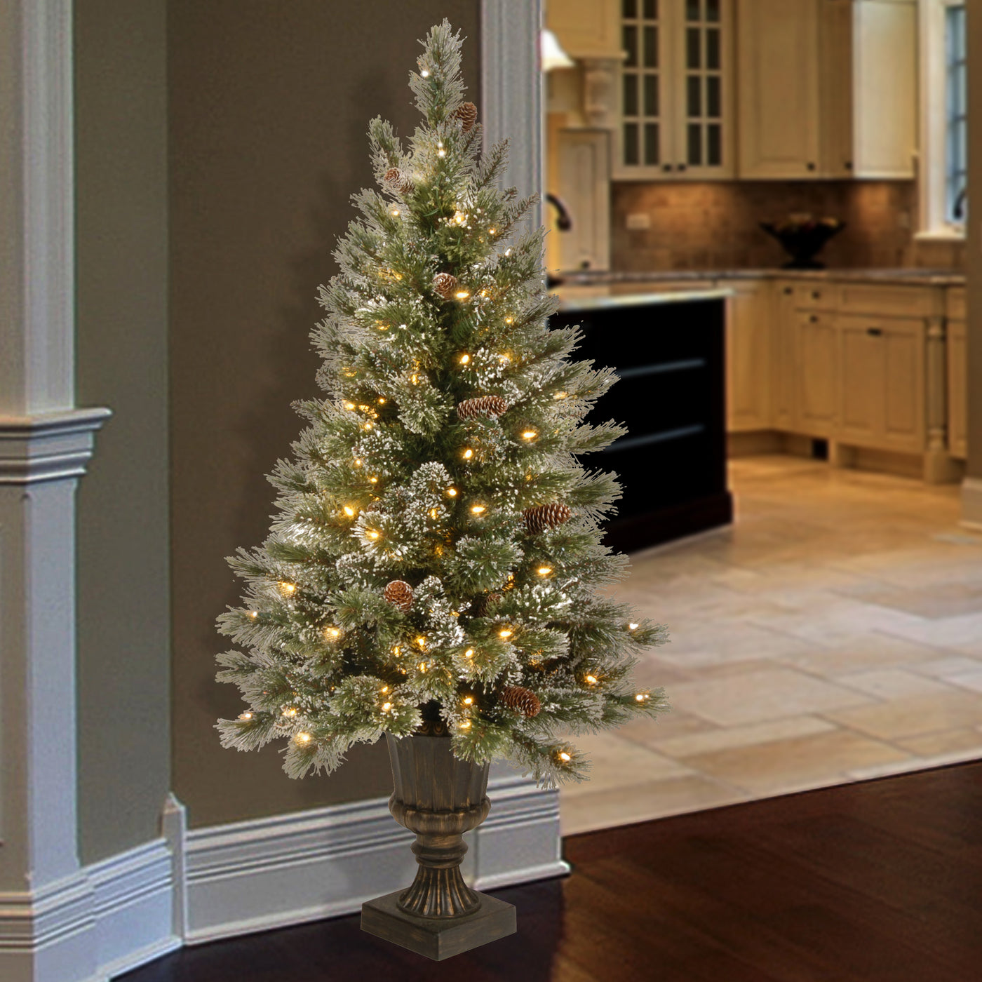 4 ft. Pre-Lit Glittery Bristle Tree with Clear Lights - National Tree Company