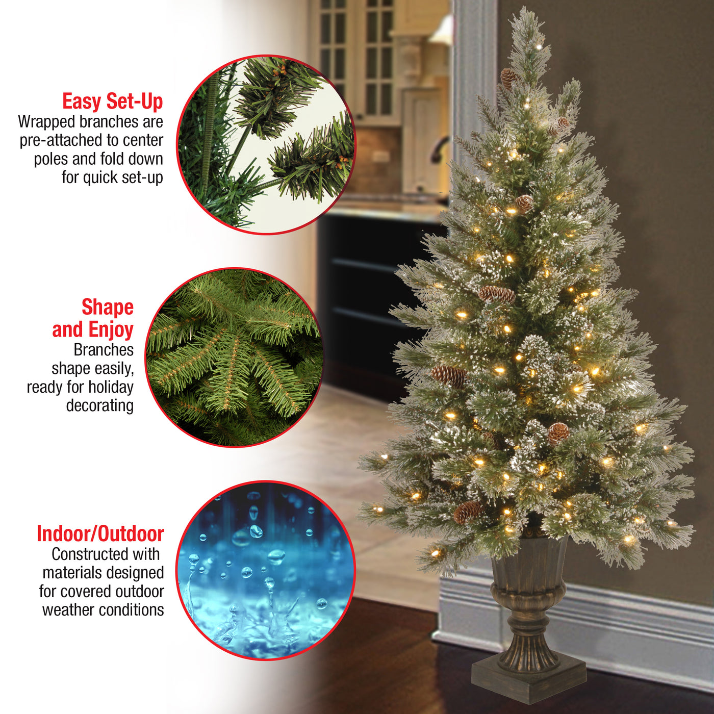 4 ft. Pre-Lit Glittery Bristle Tree with Clear Lights - National Tree Company