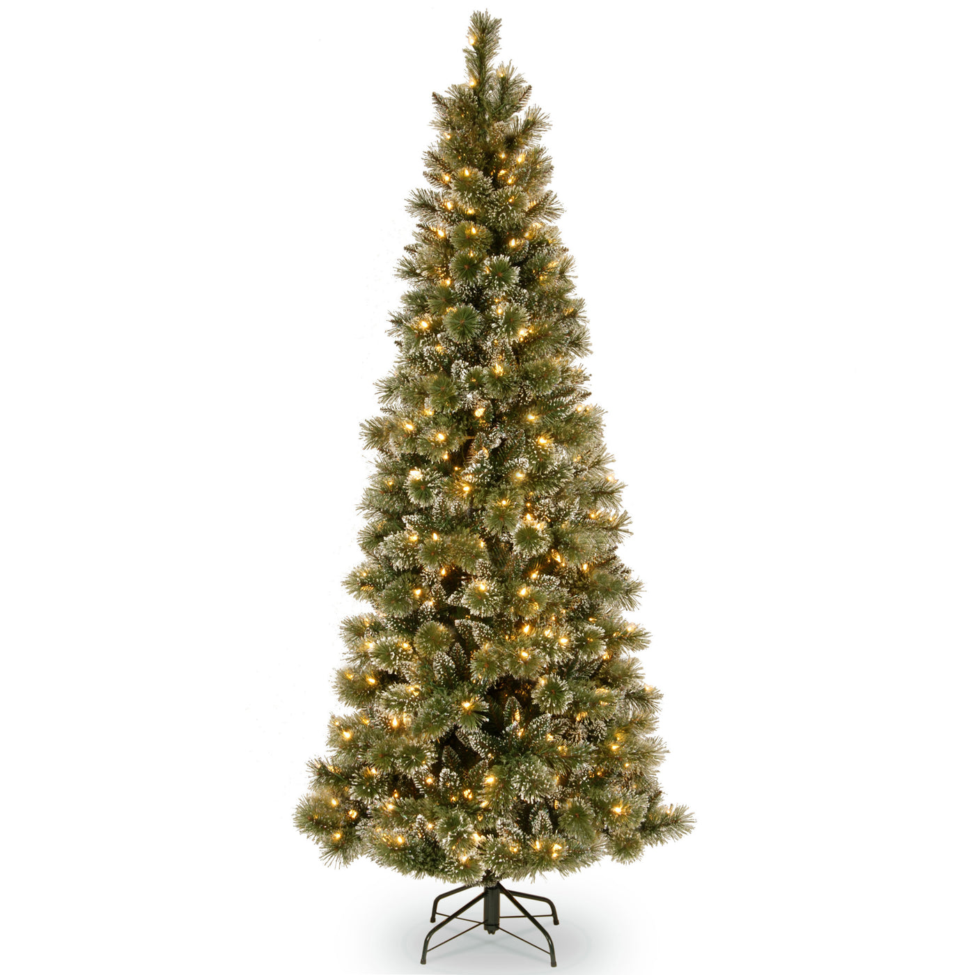 6.5 ft. Pre-Lit Glittery Bristle Pine Slim Tree with Warm White LED Lights - National Tree Company