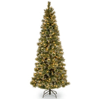 6.5 ft. Pre-Lit Glittery Bristle Pine Slim Tree with Warm White LED Lights - National Tree Company