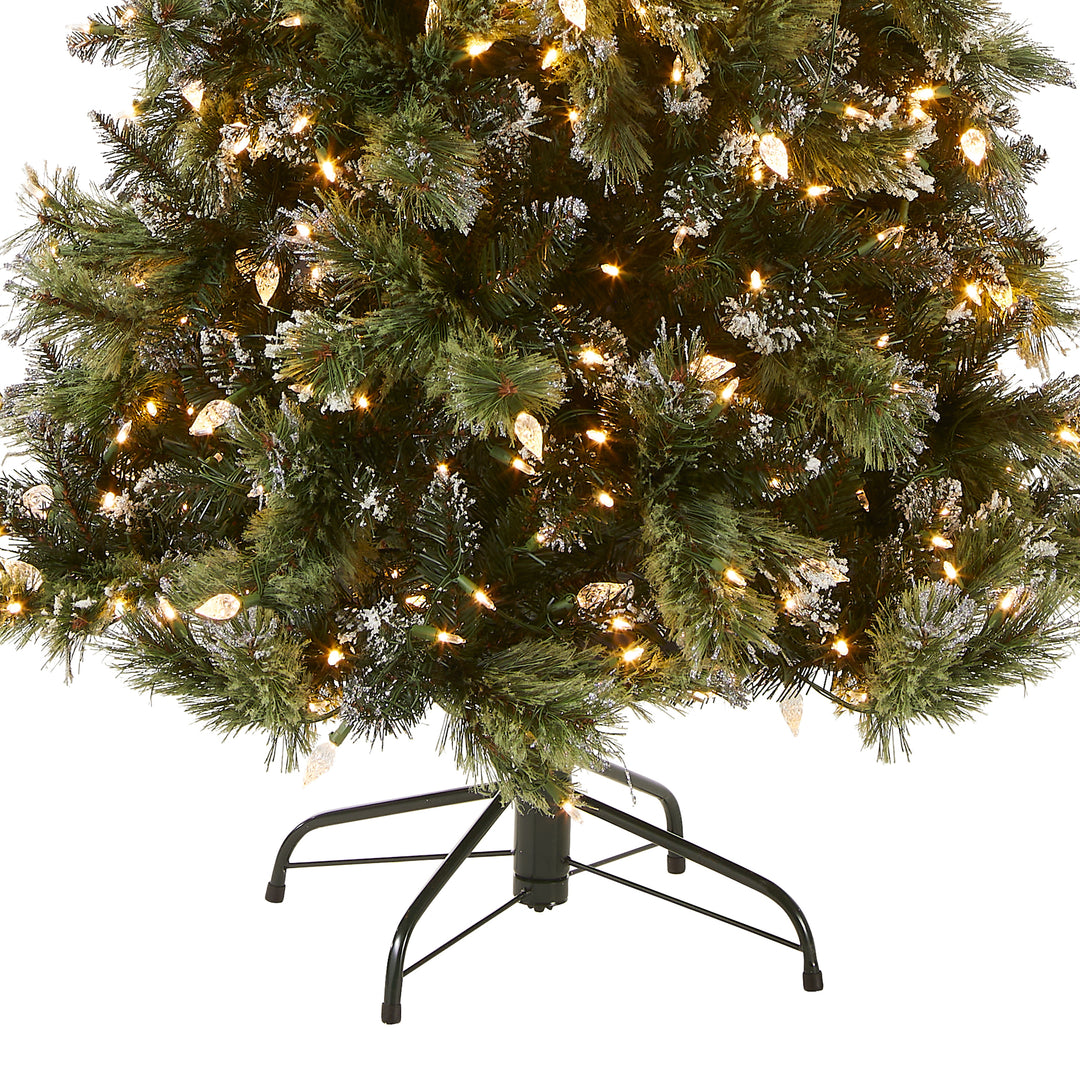 Pre-Lit Artificial Slim Christmas Tree, Green, Glittery Bristle Pine, White Lights, Includes Stand, 7.5 Feet