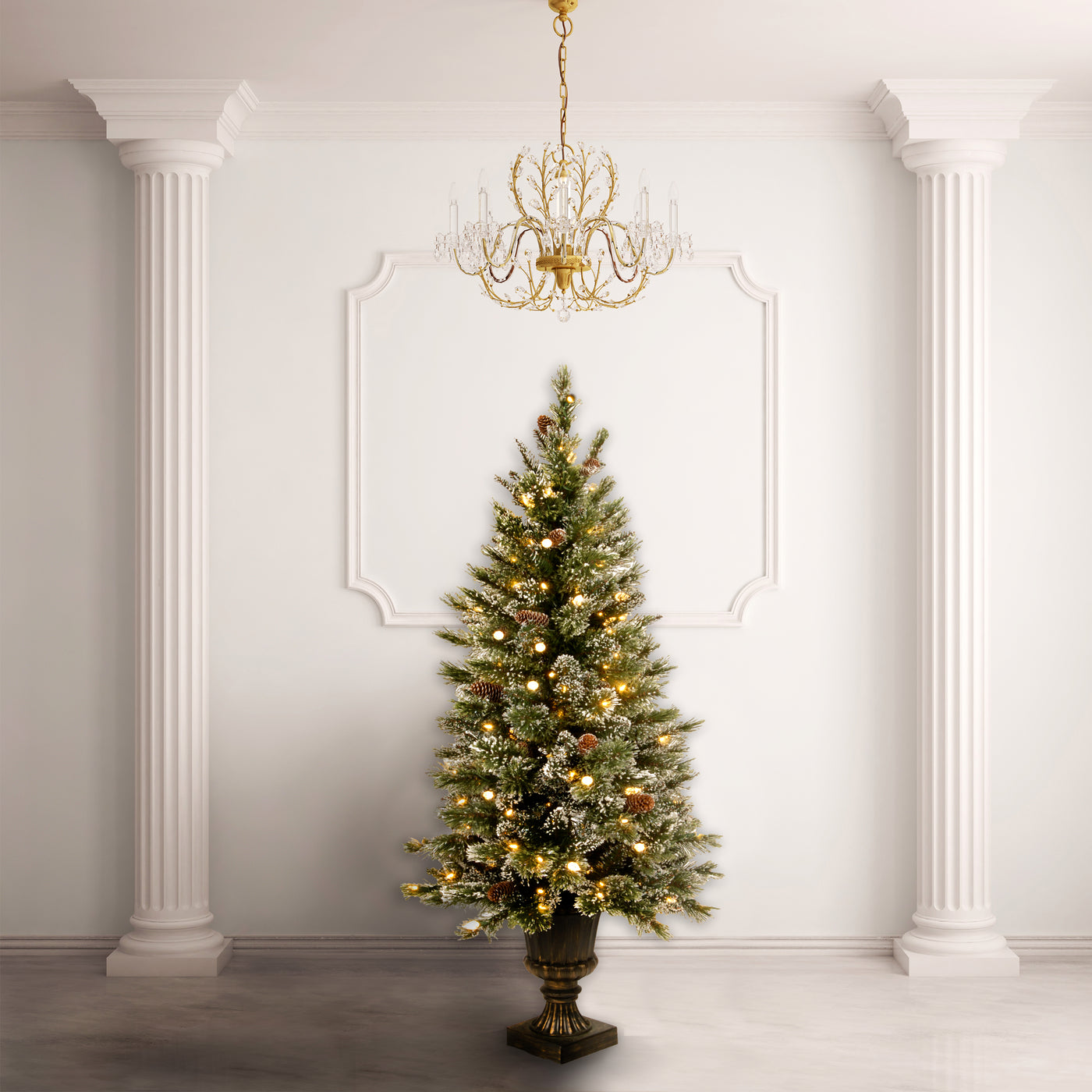 5 ft. Pre-Lit Glittery Bristle Slim Tree with Warm White LED Lights - National Tree Company