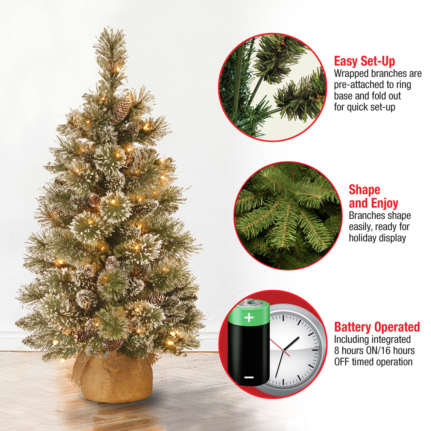 3 ft. Pre-Lit Glittery Bristle Tree with LED Lights - National Tree Company