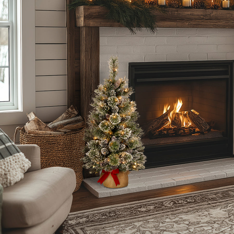 3 ft. Pre-Lit Glittery Bristle Tree with LED Lights