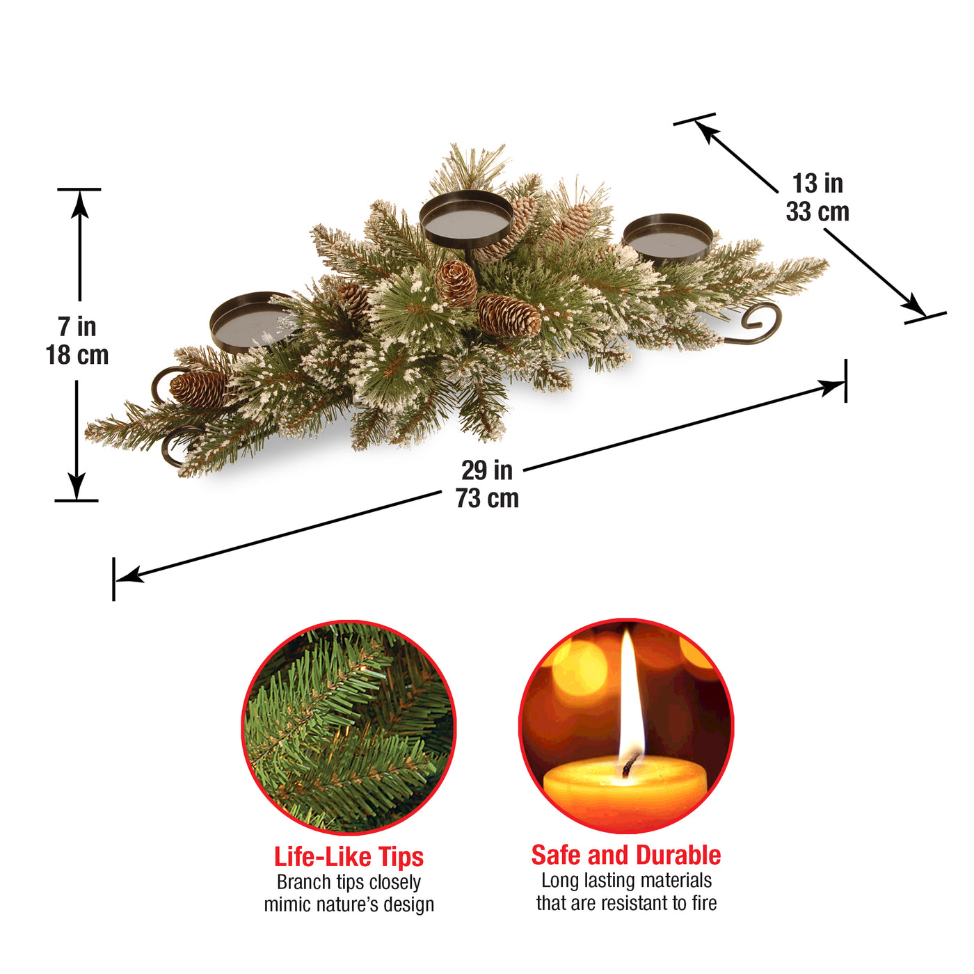 30 in. Glittery Bristle Pine Centerpiece and Candle Holder - National Tree Company