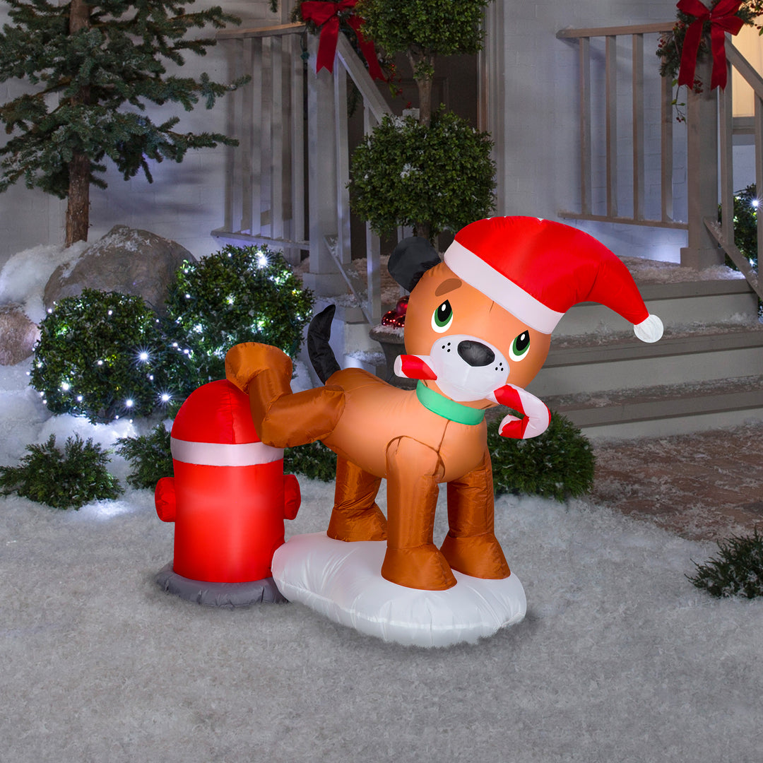 Inflatable Puppy Dog and Fire Hydrant, LED Lights, Plug In, Christmas Collection, 4 Feet