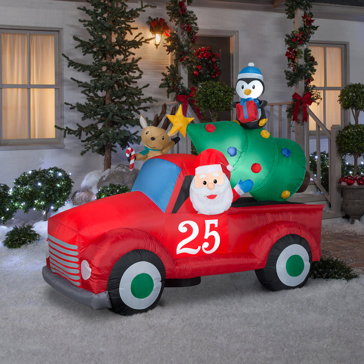 Inflatable Santa in Vintage Pickup Truck, LED Lights, Plug In, Christmas Collection, 8 Feet