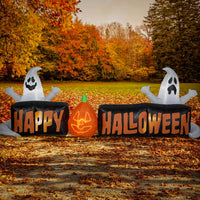 9 ft. Airblown Inflatable Happy Halloween Sign with Ghosts and Flashing Lights - National Tree Company