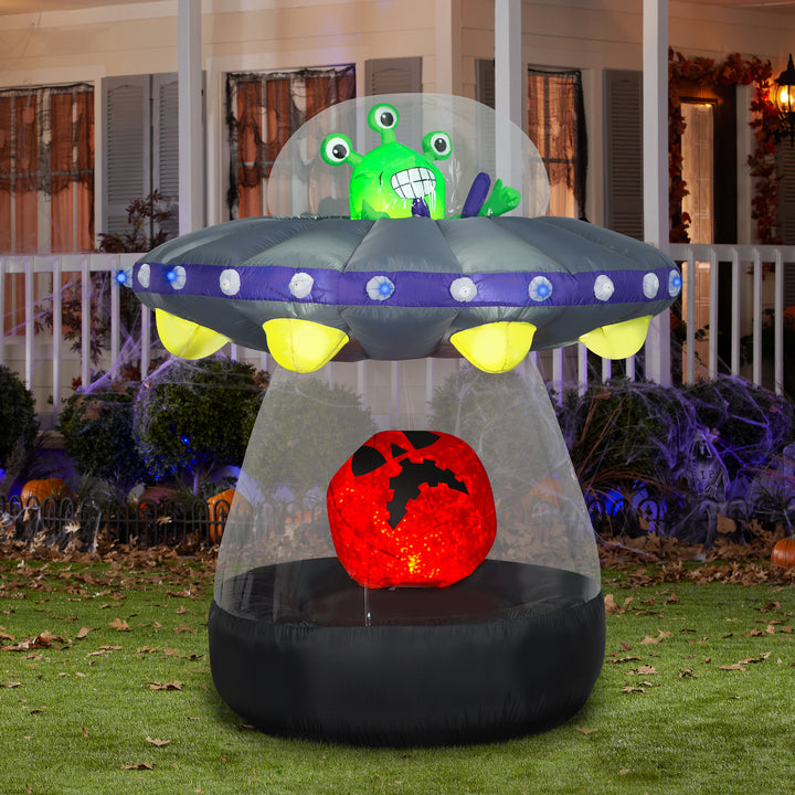 Halloween Inflatable Decoration, Multi, Animated Alien Spacecraft, LED Lights, Plug In, 6 Feet