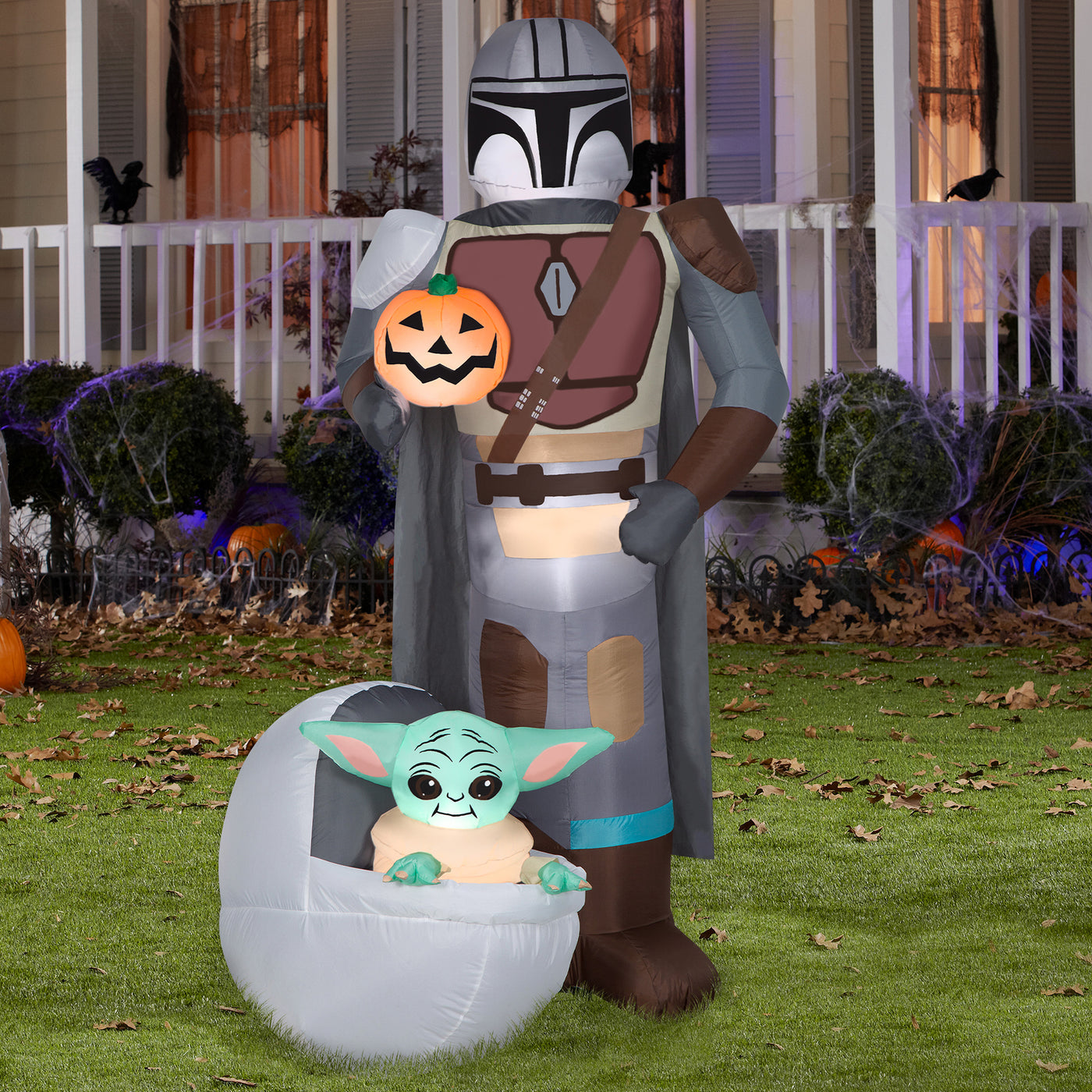 78 in. Halloween Mandalorian and The Child with Pumpkin Airblown Inflatable Decoration - National Tree Company