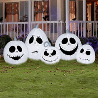 Inflatable Decoration, White, Jack Skellington Skulls, Self Inflating, Plug In, Halloween Collection, 90 Inches - National Tree Company