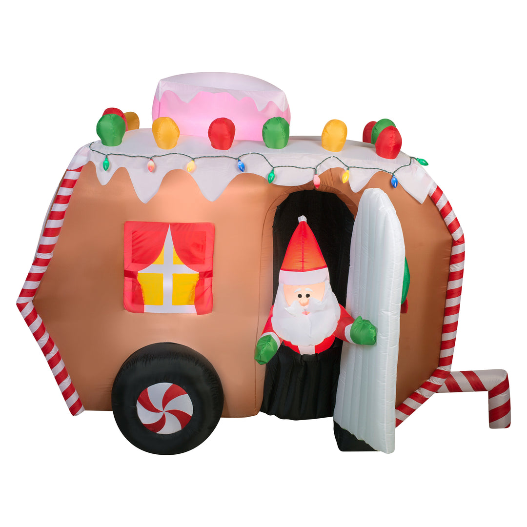 Inflatable Gingerbread Trailer with Santa, LED Lights, Plug In, Christmas Collection, 7.5 Feet